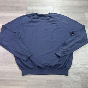 Vince Sweater Mens XL Blue Cotton Crewneck Raglan Elbow Patch Knit Pullover